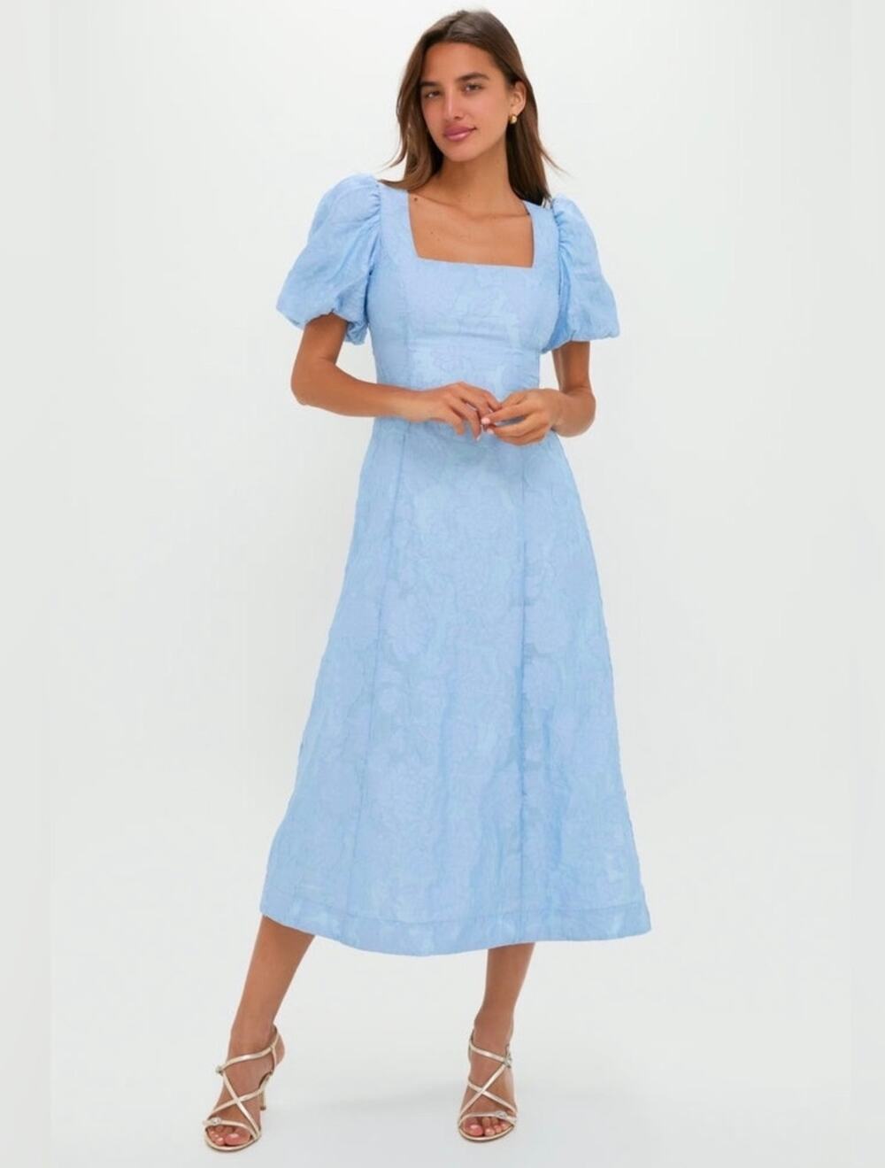NWT Hyacinth House Tuckernuck Ice Blue Jacquard Inez Midi Dress Medium